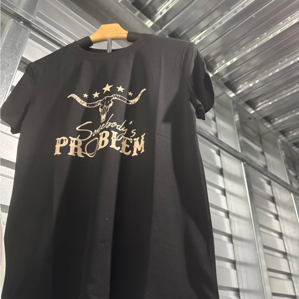 Black Graphic T-Shirt with Gold Print